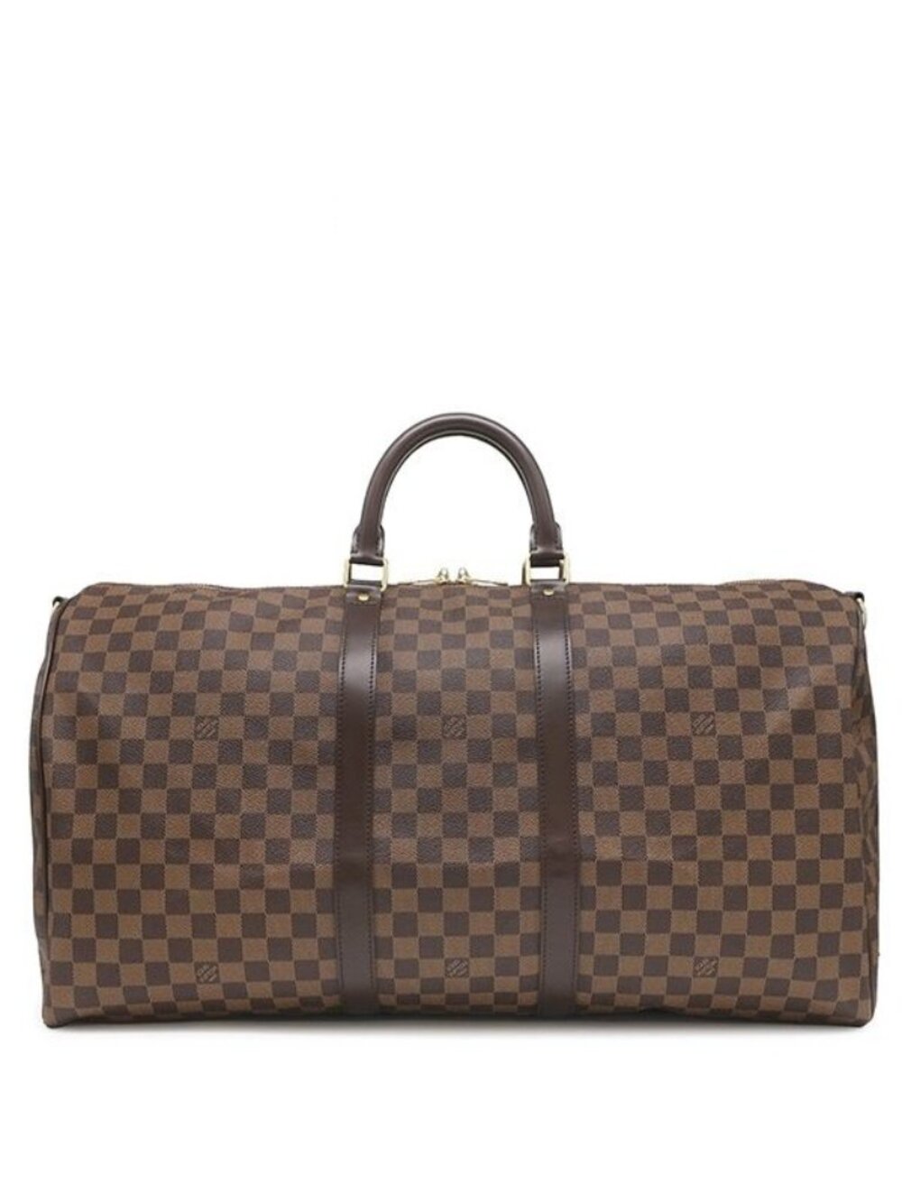 Louis Vuitton Boston Bag Keepall Bandouliere 55 Damier Canvas Ebene Gold Brown